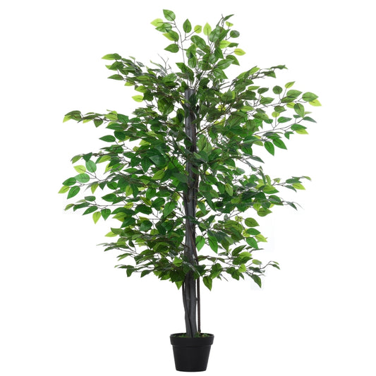 Outsunny Ficus artificiais com 145 cm de altura 756 folhas com vaso para decoração interior e exterior verde