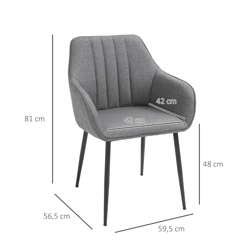 HOMCOM Conjunto de 2 cadeiras de jantar decorativas estofadas em linho com encosto ergonômico, braços e pernas de metal 59,5x56,5x81 cm cinza