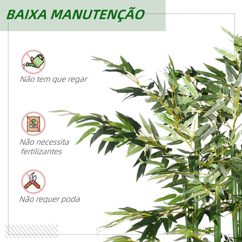 HomCom Planta Artificial em Vaso de Madeira de Pinho 180cm Bambu Artificial com 1640 Folhas Realistas 35x10x180 cm Verde