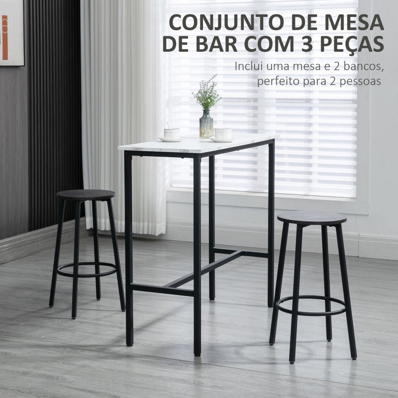 HOMCOM Conjunto de Mesa Alta com 2 Bancos Redondos com Estrutura de Aço Estilo Moderno para Cozinha Sala de Estar Branco e Preto