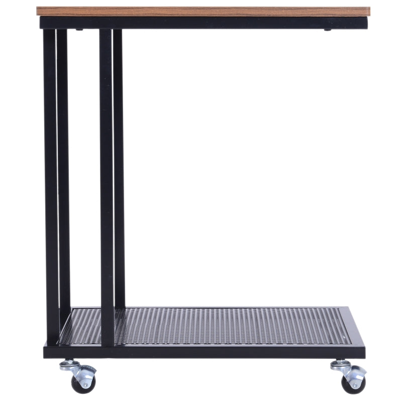 HOMCOM Mesa Lateral mesa Auxiliar com Rodas para Sofá Sala de Estar Dormitório Estilo Industrial Retrô Metal e Madeira 51x36x65cm Madeira e Preto