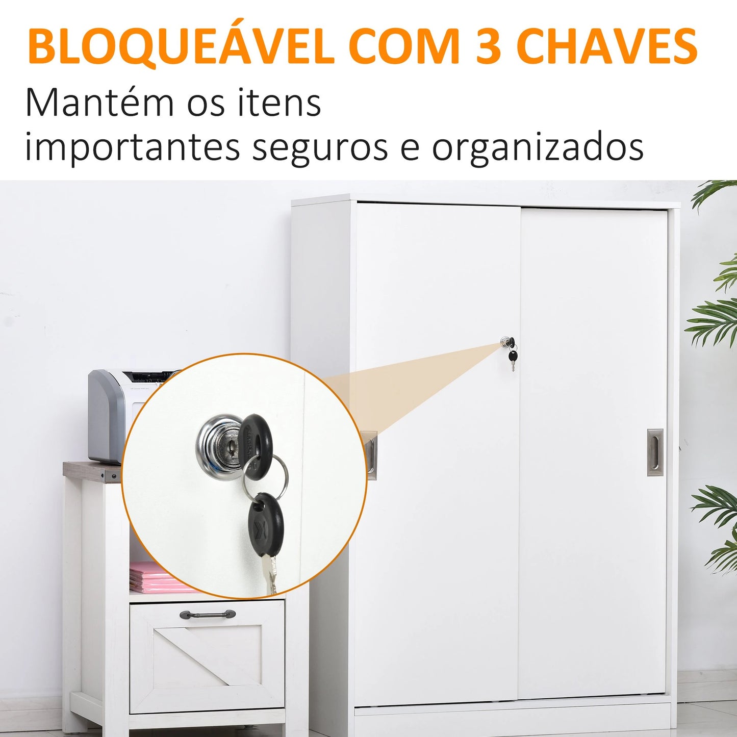 HOMCOM Armário de escritório com 2 portas deslizantes e 3 prateleiras 80x40x120 cm Branco