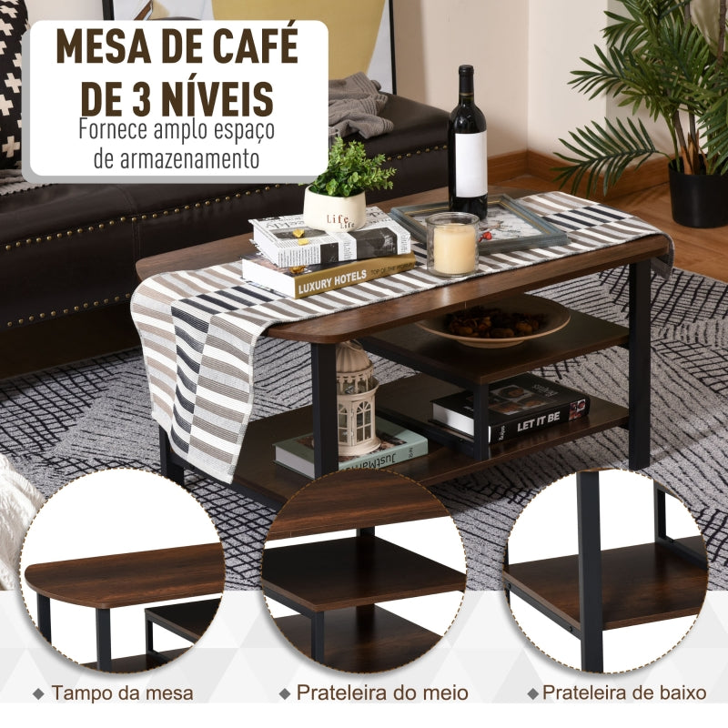 HOMCOM Mesa de Centro com 2 Prateleiras Mesa de Café Estilo Vintage para Sala de Estar Dormitório 100x60x46cm Marrom Rústico