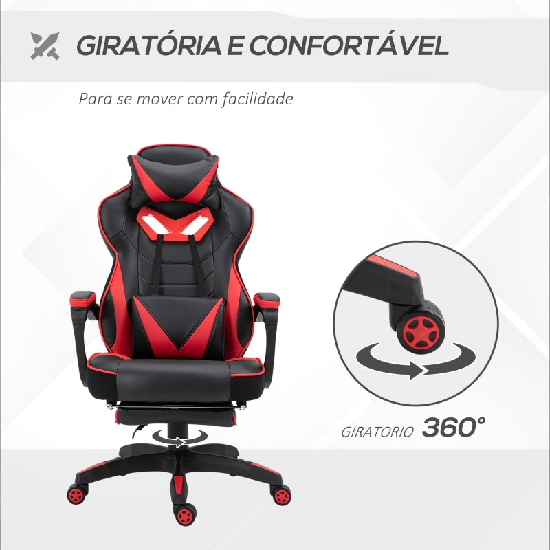 Vinsetto Cadeira de escritorio gaming ergonômica Altura Ajustável reclinável com apoio para pés Vermelho e Preto