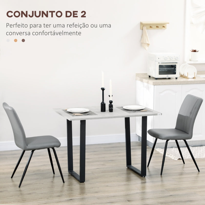 HOMCOM Conjunto de 2 Cadeiras de Sala de Jantar Modernas de Couro PU com Encosto Costurado e Pés de Aço 43x62x88 cm Cinza