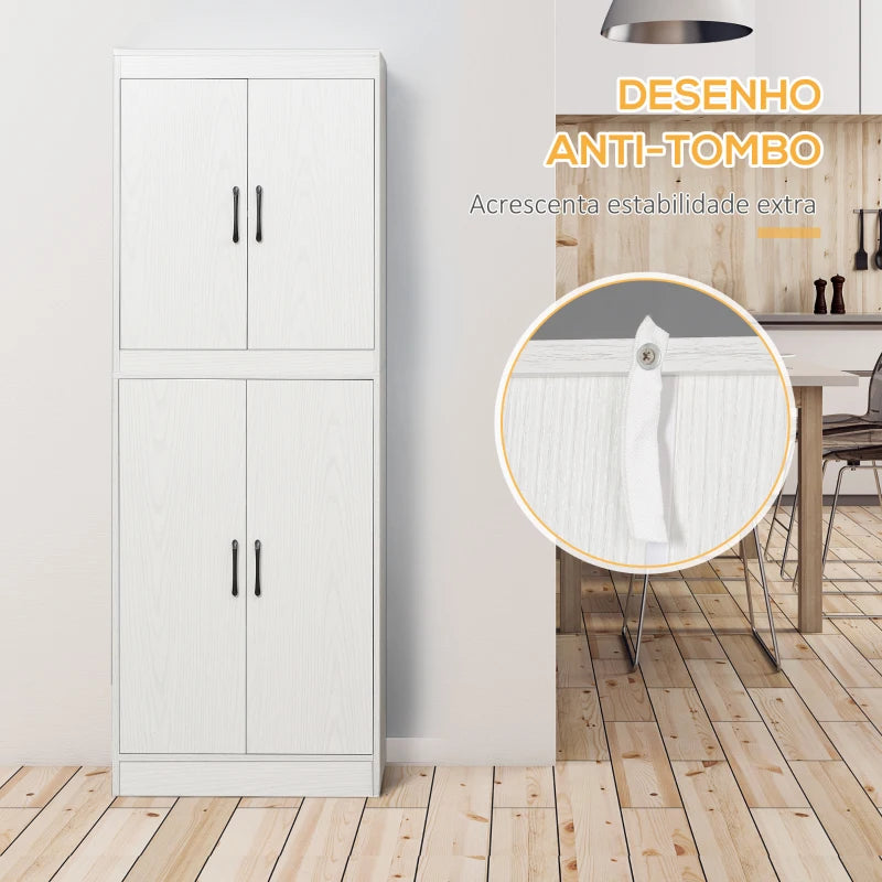 HOMCOM Armário de Cozinha Móvel Auxiliar de Cozinha com 4 Portas e 5 Prateleiras Estilo Moderno Anti-Tombo 60x36x168cm Branco