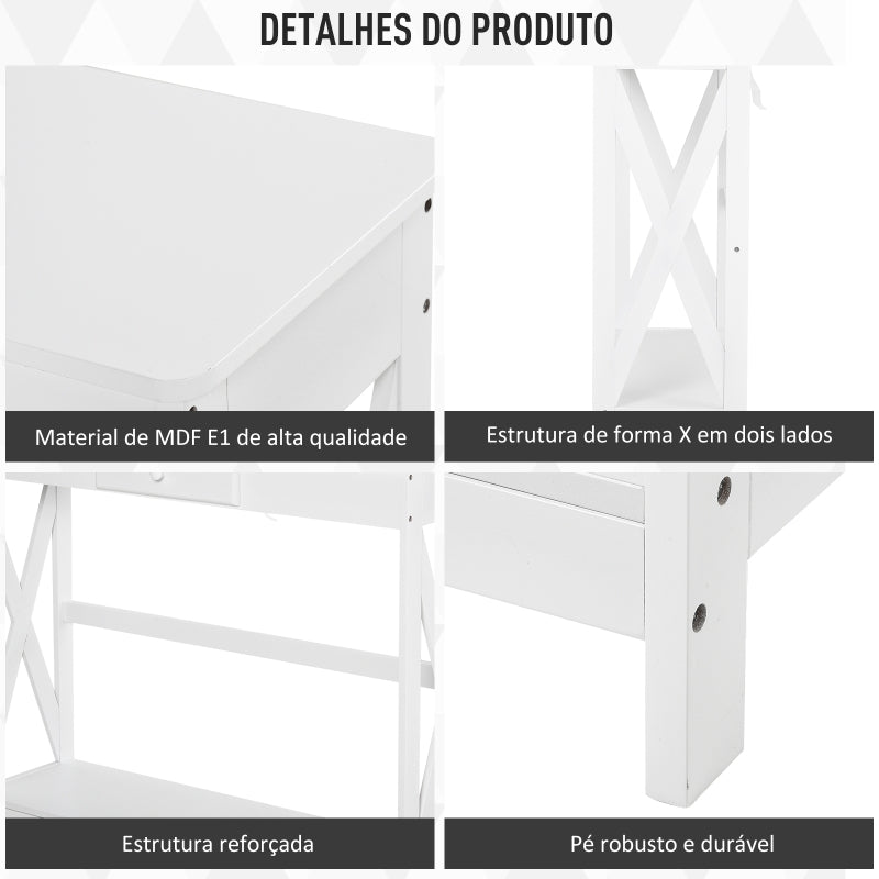 HOMCOM Mesa Consola Clássica com 1 Gaveta e 1 Prateleira de Armazenamento para a Entrada Mesa Auxiliar Sala de Estar Estilo Elegante 100x30x81cm Branco