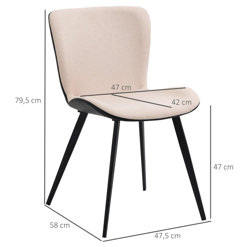 HOMCOM Conjunto de 2 Cadeiras de Sala de Jantar Estofadas em PU e Pés de Aço Carga Máxima 150kg 47,5x58x79,5cm Rosa Claro