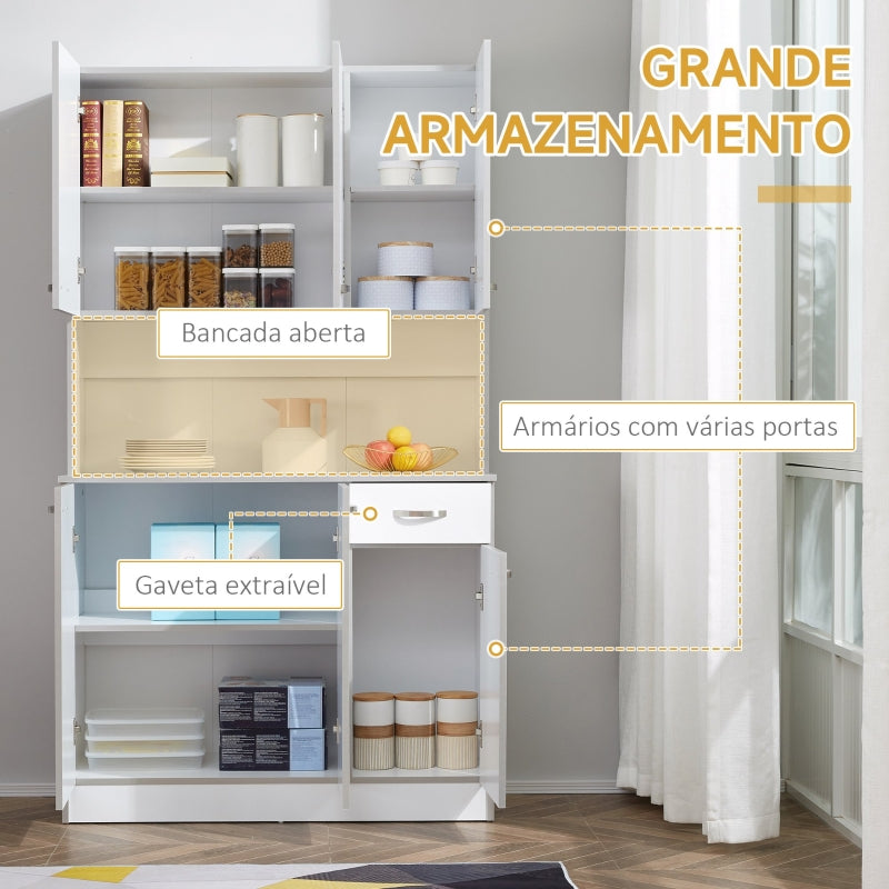 HOMCOM Armário de Cozinha com Prateleira Ajustável para Microondas 101x39x180 cm Branco