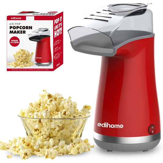 Edihome, Popcorn (vermelho) Máquina de pipocas elétrica, 1200 W, inclui colher de dose, pipocas de milho